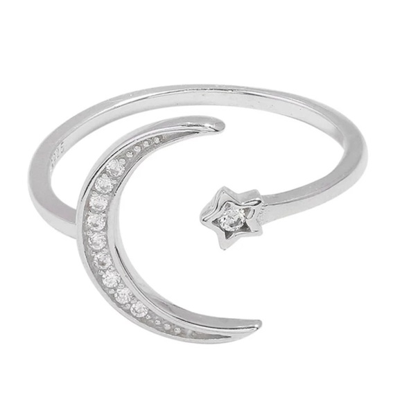 NEW MOON STAR 925 STERLING SILVER ADJUSTABLE RING, CUTE RING, SHINY RING. - Picture 4 of 5